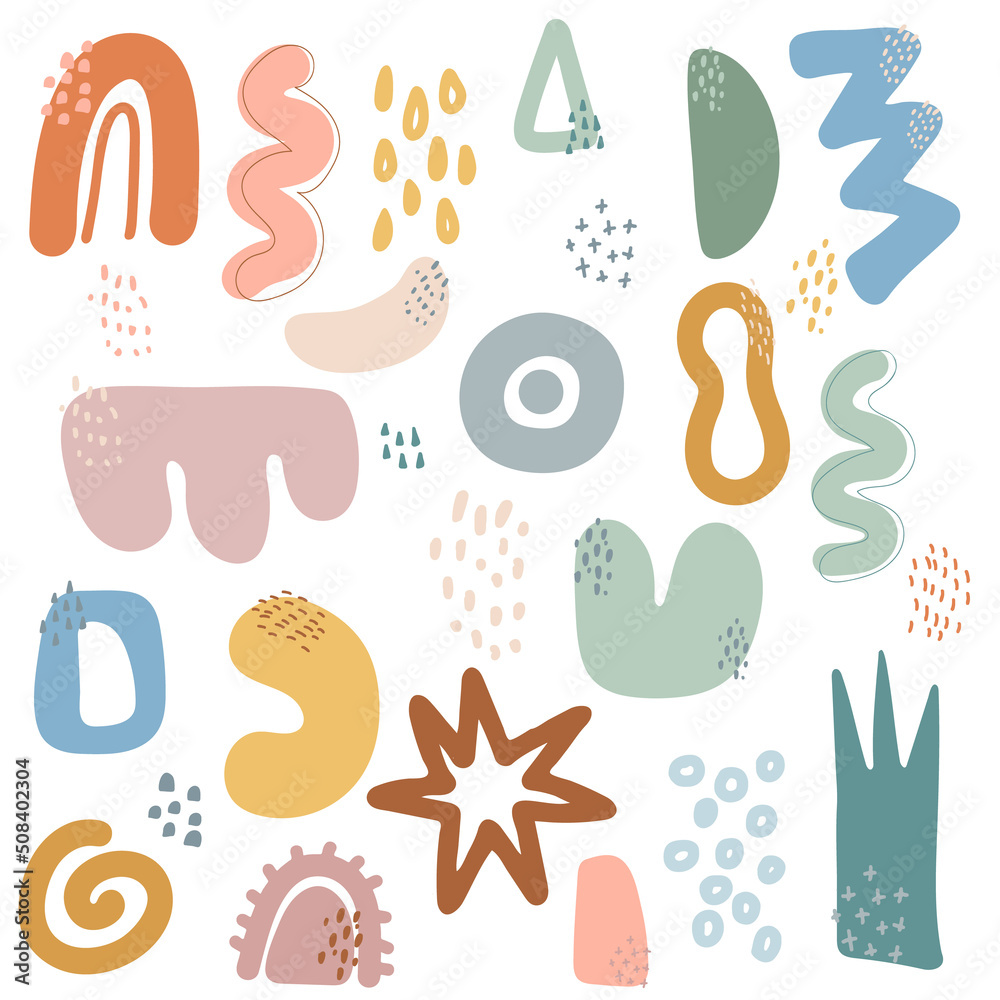 set of modern graphic elements.Abstract different blot shape and texture in boho style set of modern graphic elements.Abstract different blot shape and texture in boho style
