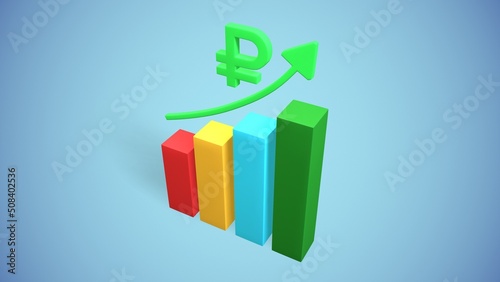 russian ruble growth histogram and statistics 3d-rendering