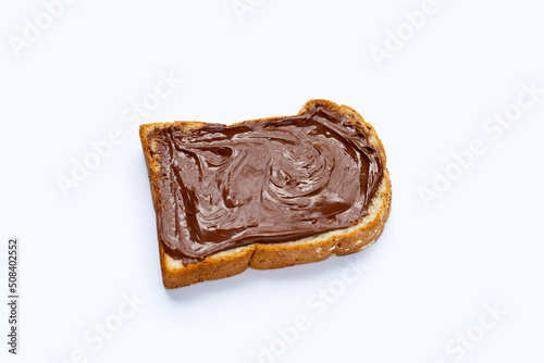 Bread with sweet chocolate hazelnut on white