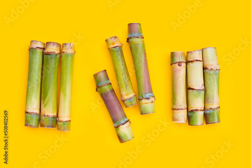 Sugar cane on yellow background.