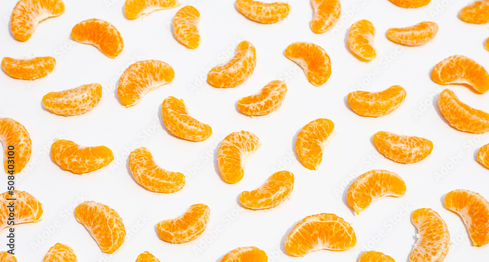 Orange segments on white background. Orange segments on white background.