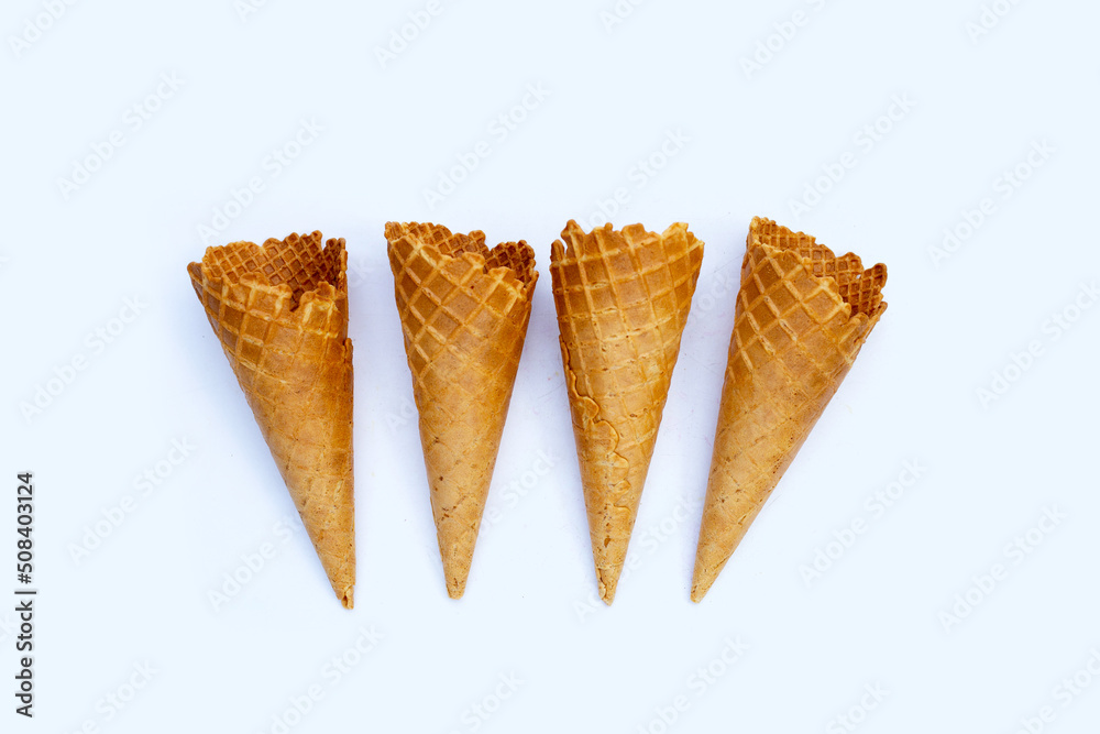Empty ice cream cone on white background. Empty ice cream cone on white background.
