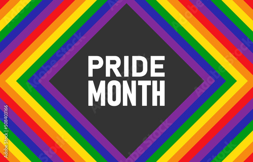 Pride Month LGBT community symbol concept multi color flag. Abstract background with Pride word and heart in colors of LGBT flag Lesbian, Gay, Bisexual, Transgender rainbow flag vector illustration