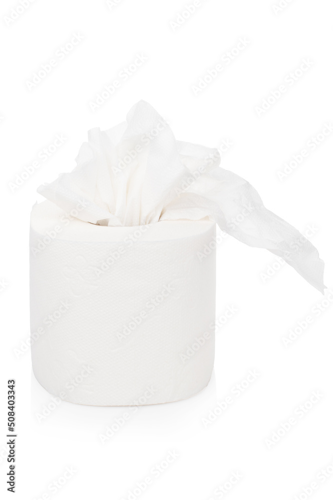 a roll of toilet paper on a white isolated background pieces of toilet paper sticking out of the roll a roll of toilet paper on a white isolated background pieces of toilet paper sticking out of the roll