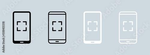 Smartphone or handphone scan icon in black and white colors. Mobile phone vector illustration.