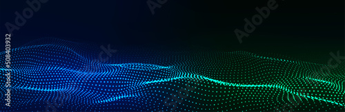 Futuristic vector technology wave. Digital cyberspace. Abstract wave with moving particles on background. Big data analytics.