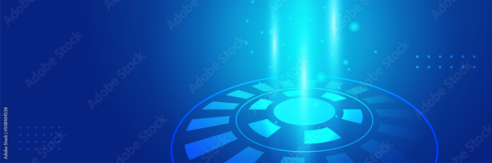 Fototapeta premium Wide Cyber security internet and networking concept. Hi-tech vector illustration with various technology elements. Abstract global sci fi concept. Digital internet communication on blue background.