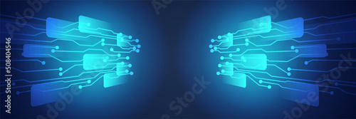 Wide Cyber security internet and networking concept. Hi-tech vector illustration with various technology elements. Abstract global sci fi concept. Digital internet communication on blue background.