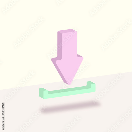 3D Realistic download symbol. Minimal design pastel color concept. Vector illustration