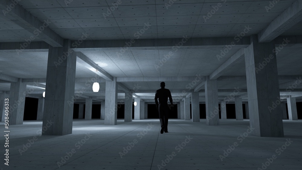silhouette of a businessman in a corridor