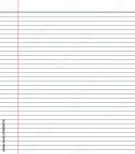 Blank loose leaf notebook paper background. Realistic line paper note.  lined vector horizontal illustration. Notebook paper with lines