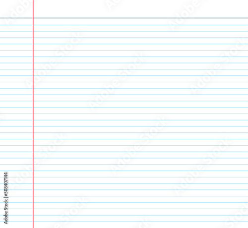 Blank loose leaf notebook paper background. Realistic line paper note.  lined vector horizontal illustration. school Notebook paper with lines