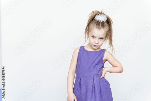 cute 5-6 year old girl in a Violet dress posing in the studio © Елена Гурова