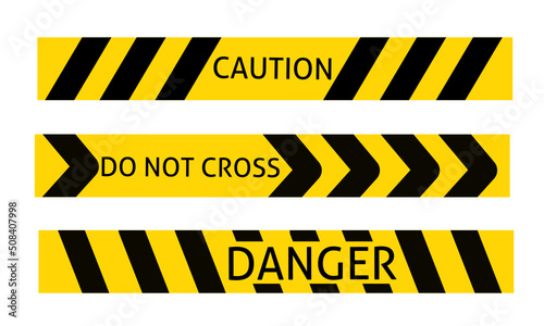 set of yellow black stripe warning sign ribbon with simple design