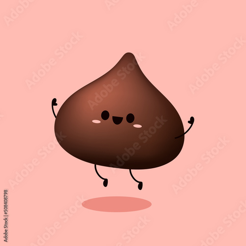 Dark chocolate chip 3d style. Dark chocolate chip vector on pink background. Chocolate chips ingredient.