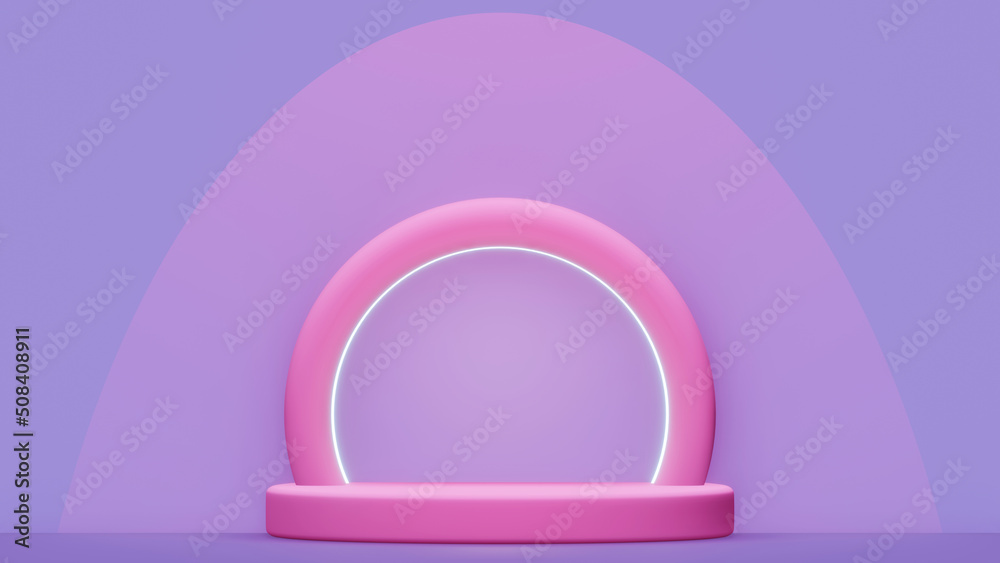 Concept podium and minimal abstract background for product design, purple and pink color. 3d render geometric shape, Stage for awards on website in modern.