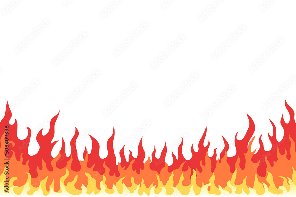 Fire flame isolated on white background. Сartoon bonfire. Flat style, vector illustration. 