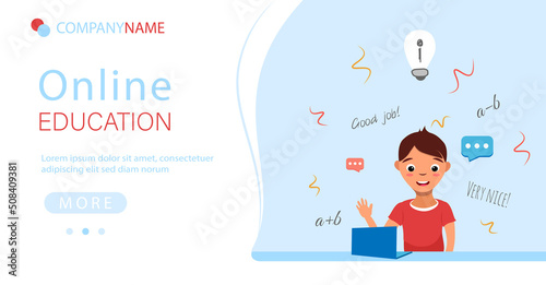 Online education website template. Vector colorful online courses concept. Cartoon flat landing page.