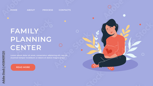 Landing page of the family planning web site, a site for pregnant women and those who are planning, with an image of a pregnant girl