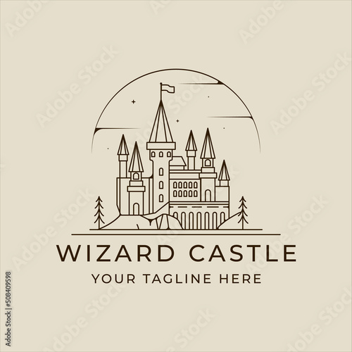magic castle line art logo vector illustration template icon graphic design . historic building sign or symbol print for apparel t-shirt
