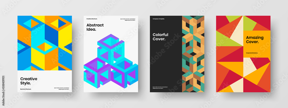 Original mosaic shapes corporate cover template set. Minimalistic postcard A4 design vector concept collection.
