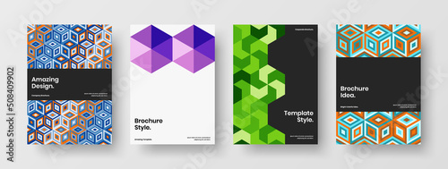 Trendy mosaic tiles catalog cover concept set. Abstract pamphlet vector design template collection.