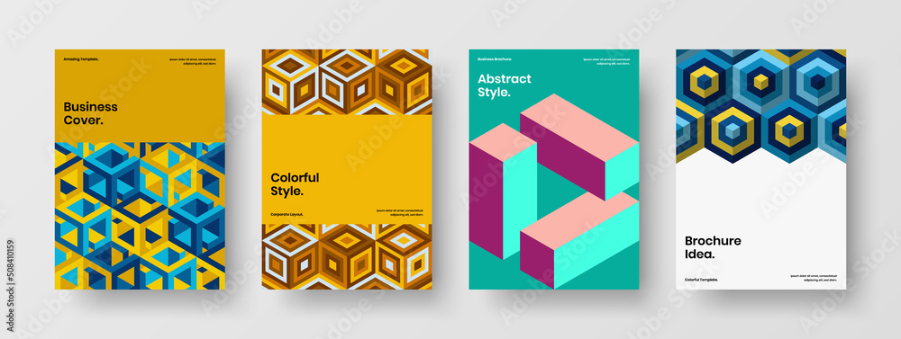 Modern leaflet design vector template set. Original geometric shapes handbill concept collection.