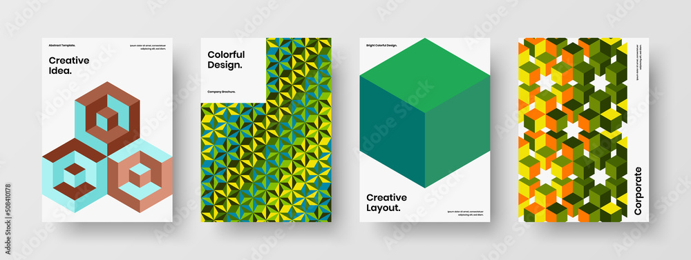 Simple geometric pattern poster layout collection. Unique journal cover vector design template set.
