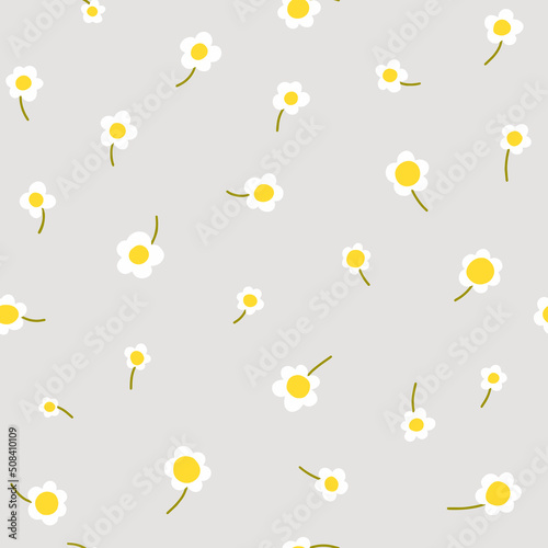 Daisy flower vector pattern illusration. Floral background. Kids nursery wallpaper or boho fashion all over print.