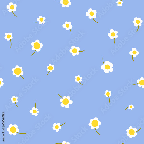 Daisy flower vector pattern illusration. Floral background. Kids nursery wallpaper or boho fashion all over print.