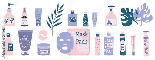 Different beauty cosmetic products for body and skin care