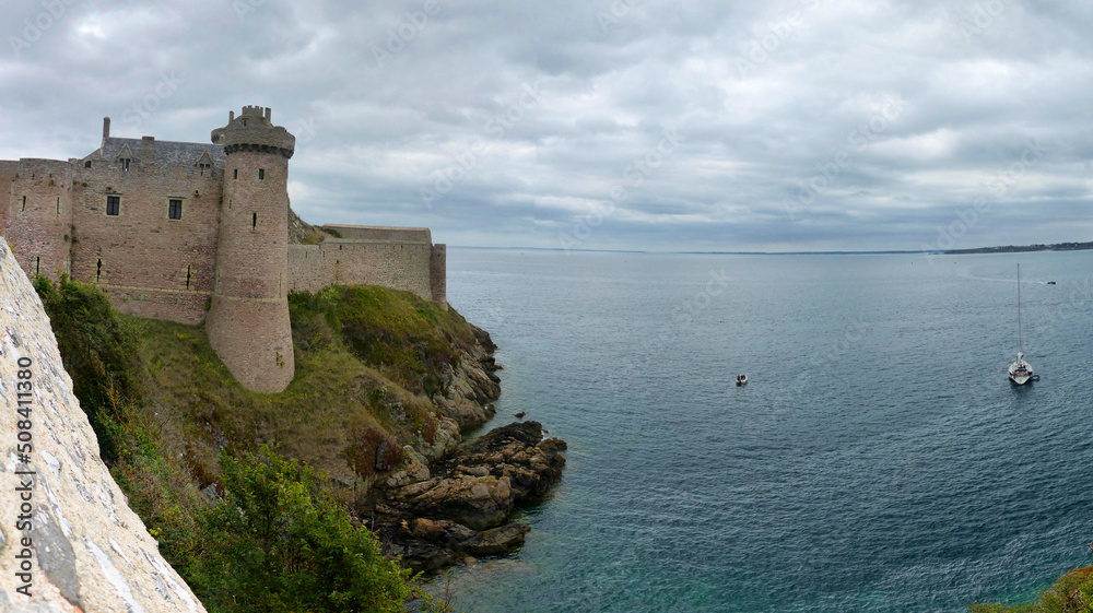 Fort la Latte France - August 2019 : Visit Fort la Latte (La Roche Goyon castle) in Brittany with a medieval battle show