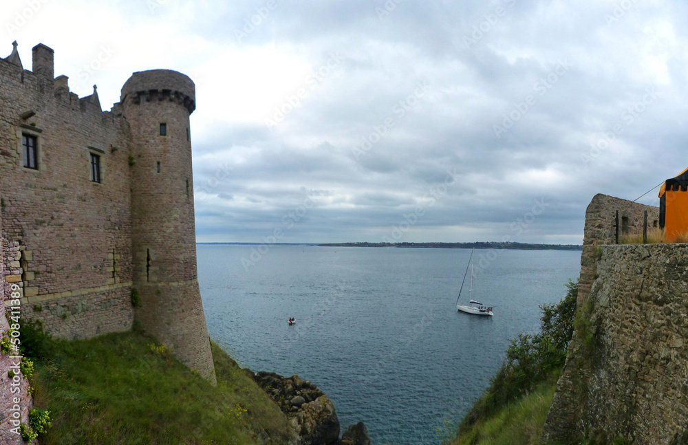 Fort la Latte France - August 2019 : Visit Fort la Latte (La Roche Goyon castle) in Brittany with a medieval battle show