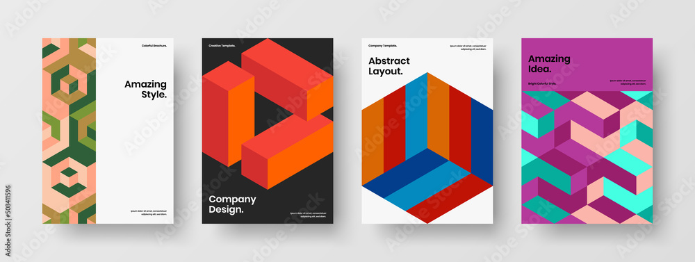 Isolated magazine cover vector design layout composition. Abstract mosaic pattern flyer concept set.