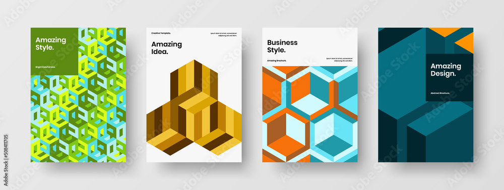 Trendy postcard design vector illustration composition. Clean geometric shapes book cover template set.