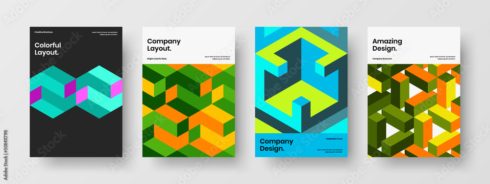 Isolated geometric shapes poster illustration bundle. Original corporate cover A4 vector design layout collection.