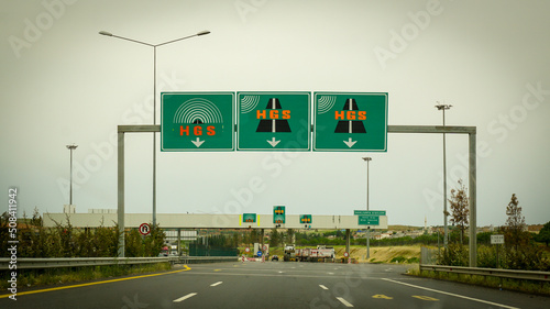 14 May 2022 Adana Turkey. Hgs Speed Pass System board on freeway photo