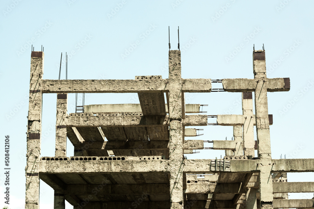 Unfinished and abandoned building. Infinished concrete structure. Unfinished and abandoned building. Infinished concrete structure.