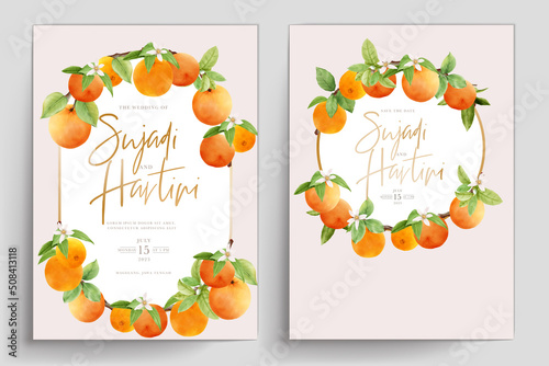 hand drawn watercolor orange fruit frame and wreath design