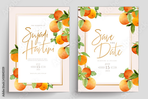 hand drawn watercolor orange fruit frame and wreath design
