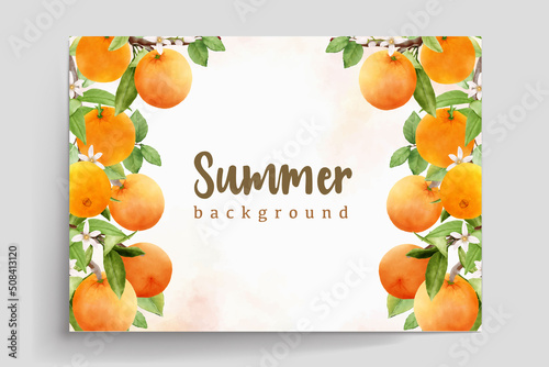 hand drawn watercolor orange fruit frame and wreath design