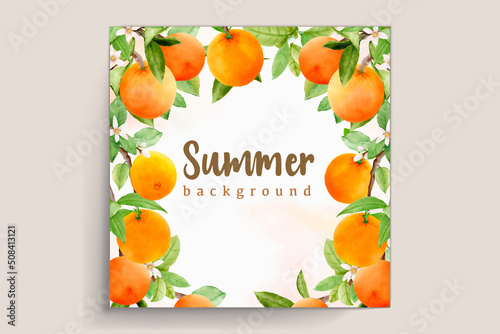 hand drawn watercolor orange fruit frame and wreath design