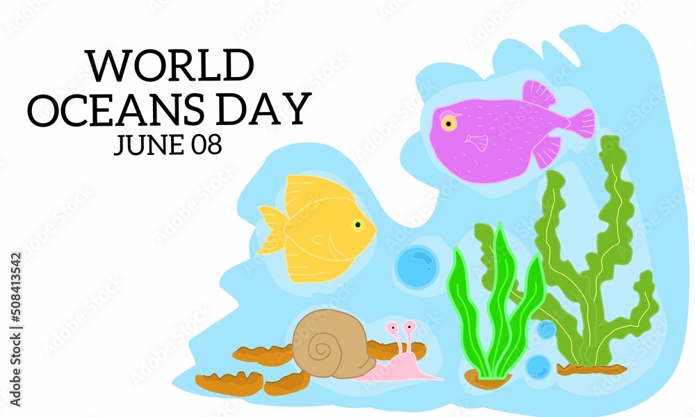 Vector graphic of world oceans day for world oceans day celebration. flat design. flyer design. flat illustration. Banner design. June 08.