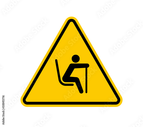 Vector yellow triangle sign - black silhouette of an old man with a crutch. Let sit down symbol. Isolated on white background.