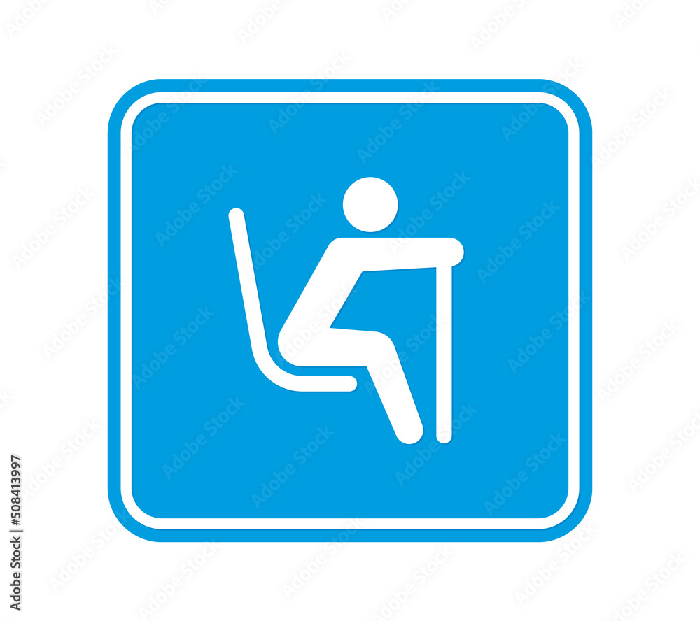 Vector blue square sign - black silhouette of an old man with a crutch. Let sit down symbol. Isolated on white background. Vector blue square sign - black silhouette of an old man with a crutch. Let sit down symbol. Isolated on white background.