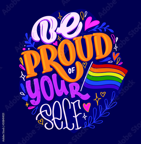Pride month - LGBTQ label lettering. Love is love. Pride postcard. T-shirt design.