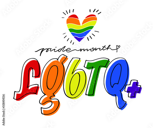 Pride month - LGBTQ label lettering. Love is love. Pride postcard. T-shirt design.