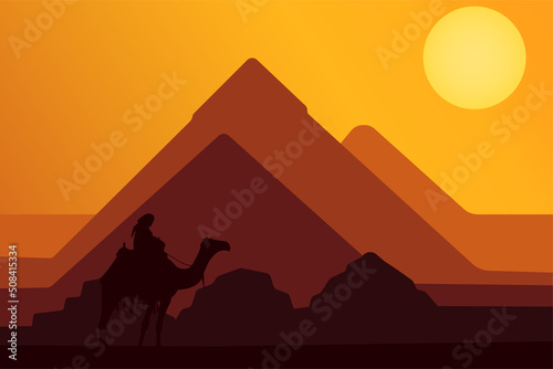 Egypt. desert. silhouette. camel. pyramids. sun. tourism. travels. vacation