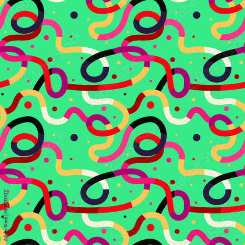 Seamless cute pattern with wave colorful line with dots