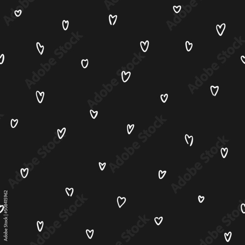 Simple vector seamless pattern with white hearts on black background. For wallpapers, fabric and textile print, gift and wrapping paper, decoration and invitation, pattern fills or web page background